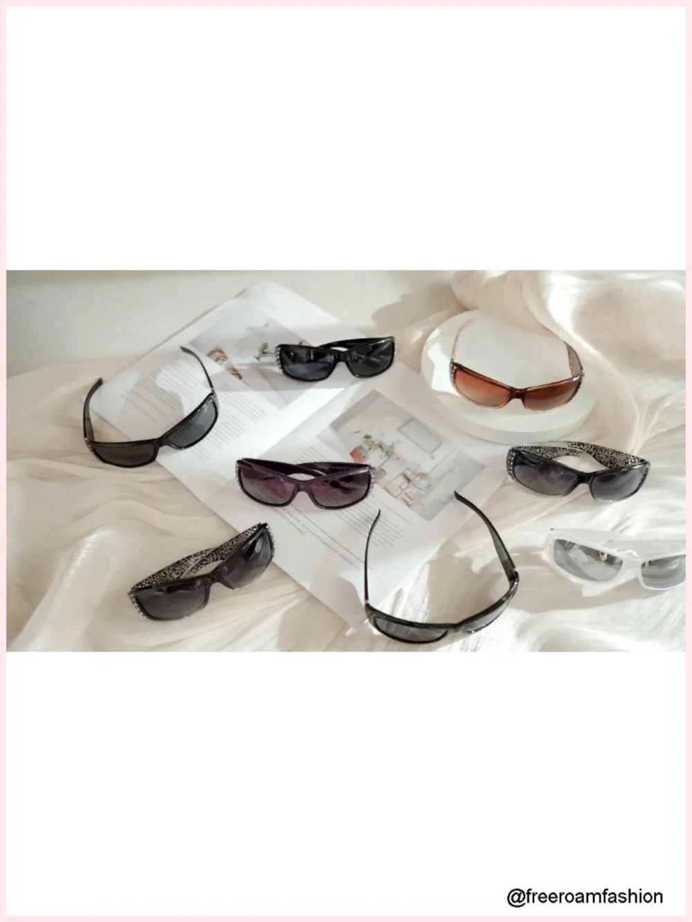 3 Pairs Rhinestone Oversized Wrap Around Sunglasses Retro Crystal Vintage Bling